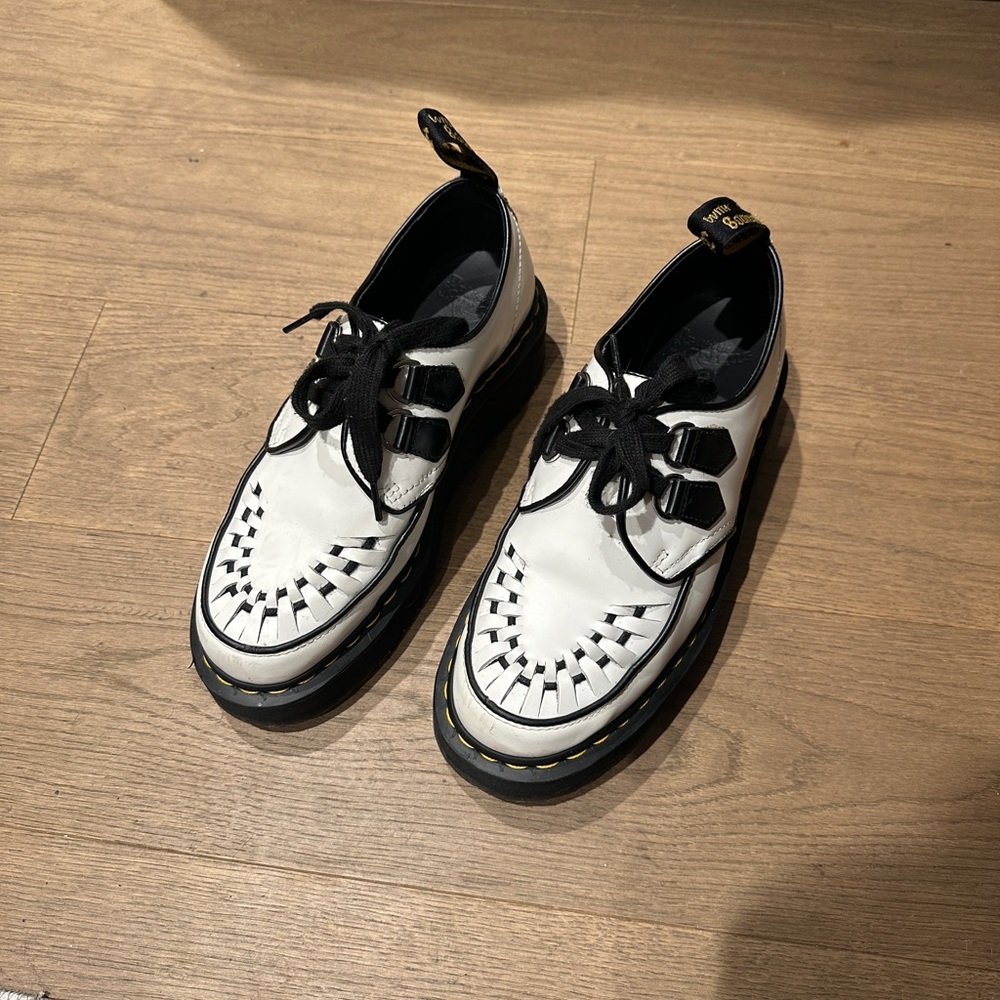 Dr. Doc Martens RARE Women's White and Black Braided Lace-Up Loafers